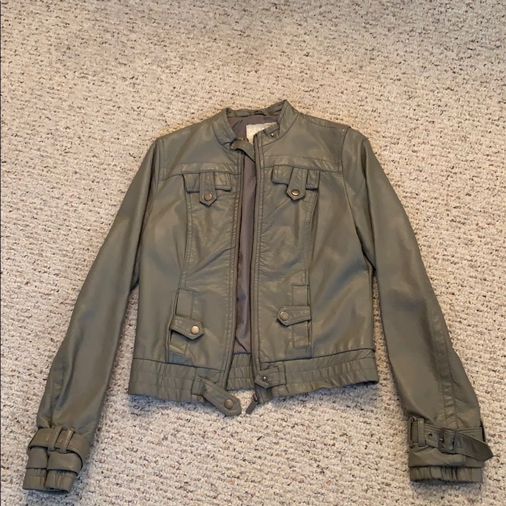 Wet Seal Army Green/grey Leather Jacket